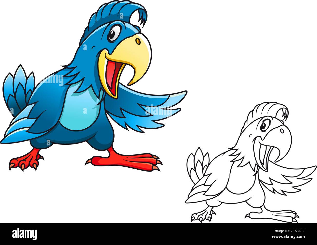 Blue cartoon parrot isolated on white background Stock Vector