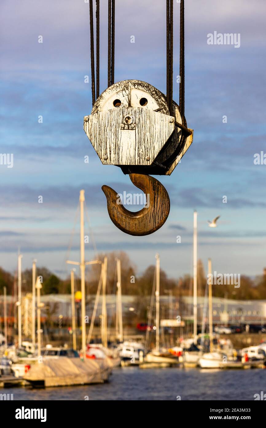 Industrial hook used in and around Preston docks and the marina. Stock Photo
