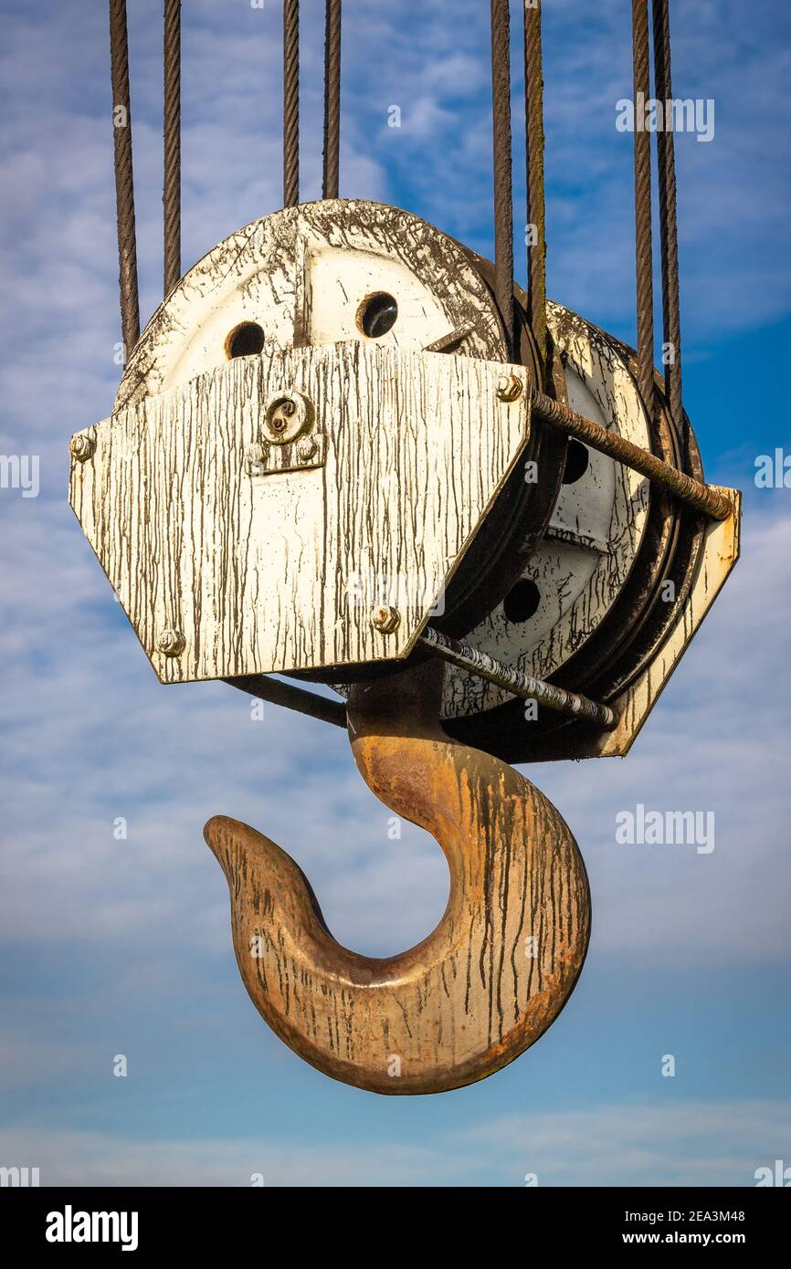 Industrial hook used in and around Preston docks and the marina. Stock Photo