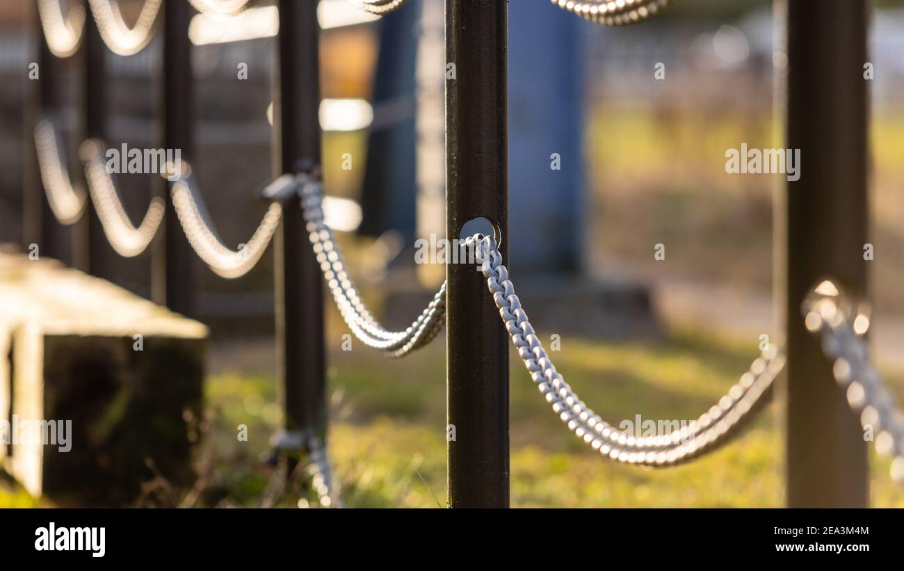Chain links surrounding the entrance to Preston docks. Stock Photo