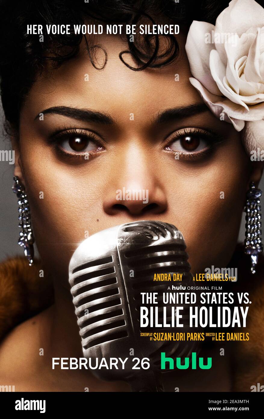 The United States vs. Billie Holiday (2021) directed by Lee Daniels and starring Andra Day, Trevante Rhodes and Garrett Hedlund. Biopic following Billie Holiday who is the target of an undercover sting operation run by the Federal Department of Narcotics. Stock Photo