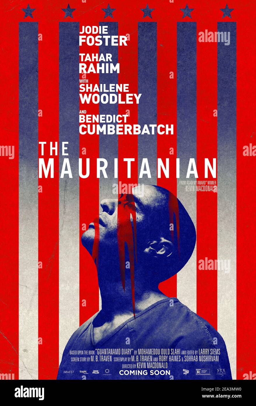 The Mauritanian (2021) directed by Kevin Macdonald and starring Benedict Cumberbatch, Shailene Woodley and Tahar Rahim. Mohamedou Ould Salahi fights for freedom after being detained and imprisoned without charge by the U.S. Government for years. Stock Photo