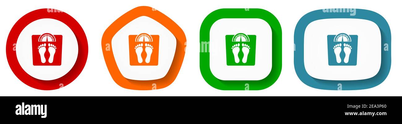 Weight vector icon set, flat design buttons on white background Stock ...