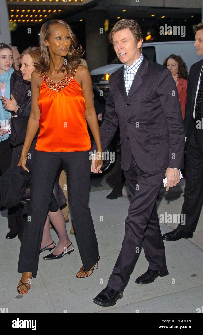 British singer David Bowie and wife Iman arrive at Opening Night of