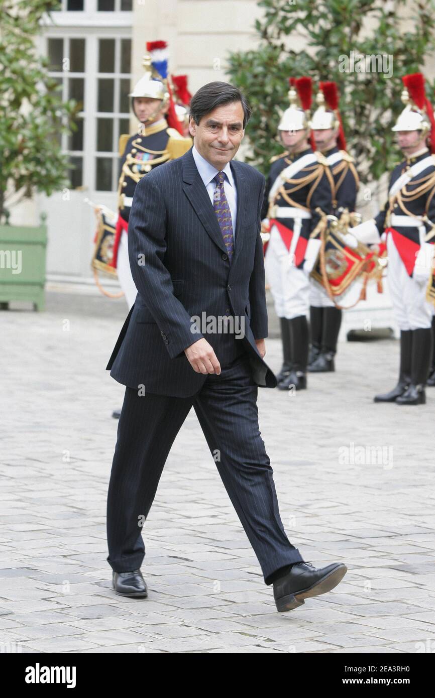 French Education minister Francois Fillon arrives at Hotel Matignon in  Paris, France on April 13, 2005 to meet Portuguese President Jorge Sampaio  as part Sampaio's four-day state visit in France. Photo by