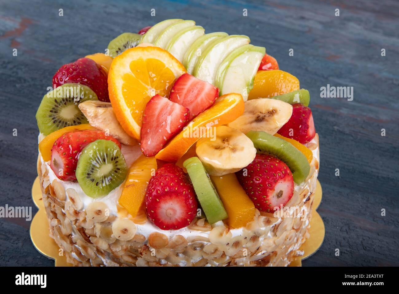 Fruit Cake with strawberries, raspberries and blueberries. Fruitcake