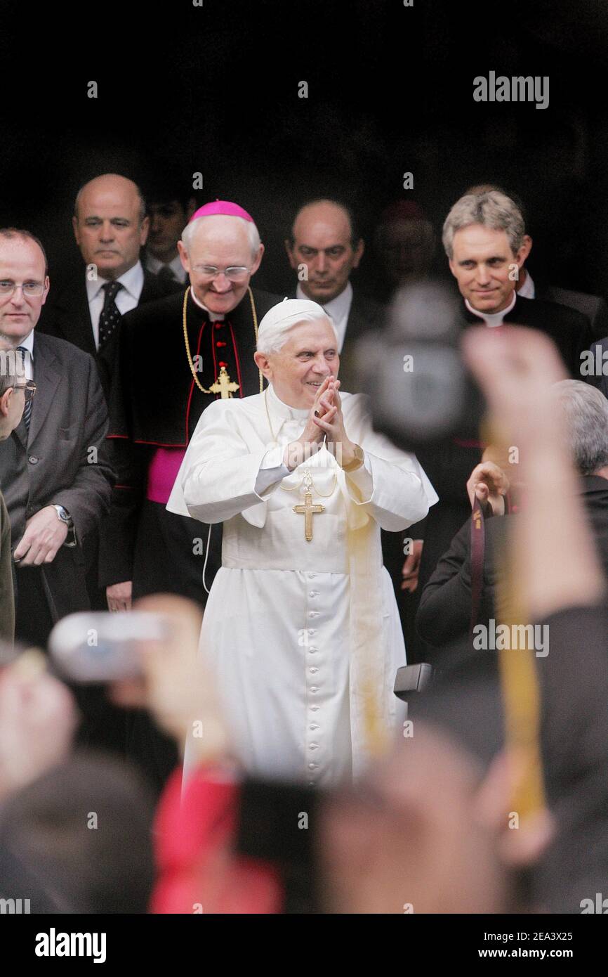 New Pope Benedict XVI waves to the crowd outside his residence in the ...