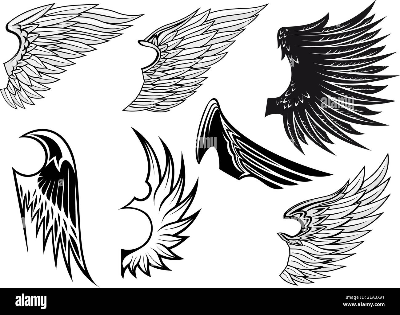 Set of bird wings for heraldry design isolated on white background ...
