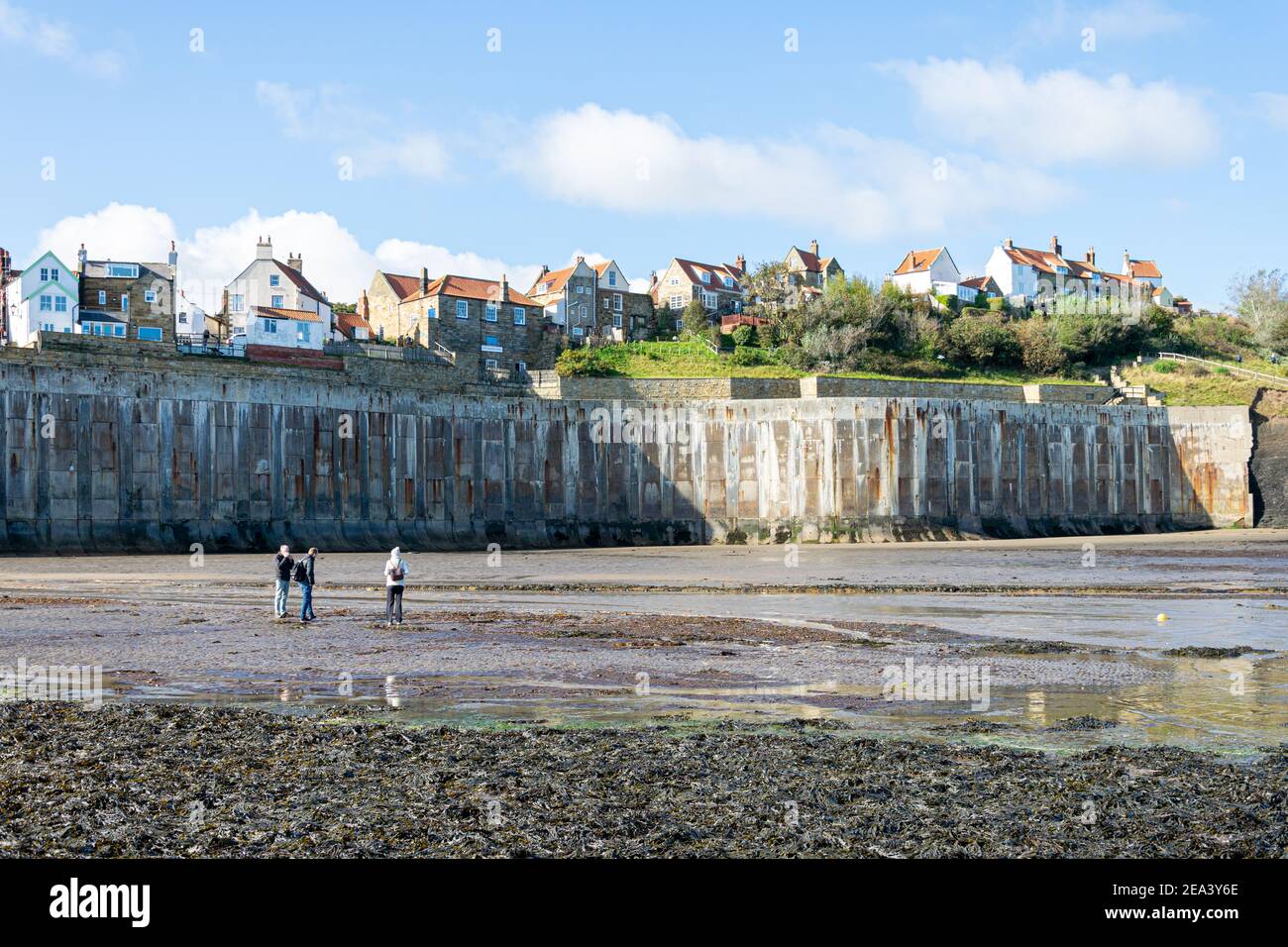 The curved sea wall at low tide, Robin Hood's Bay, North Yorkshire