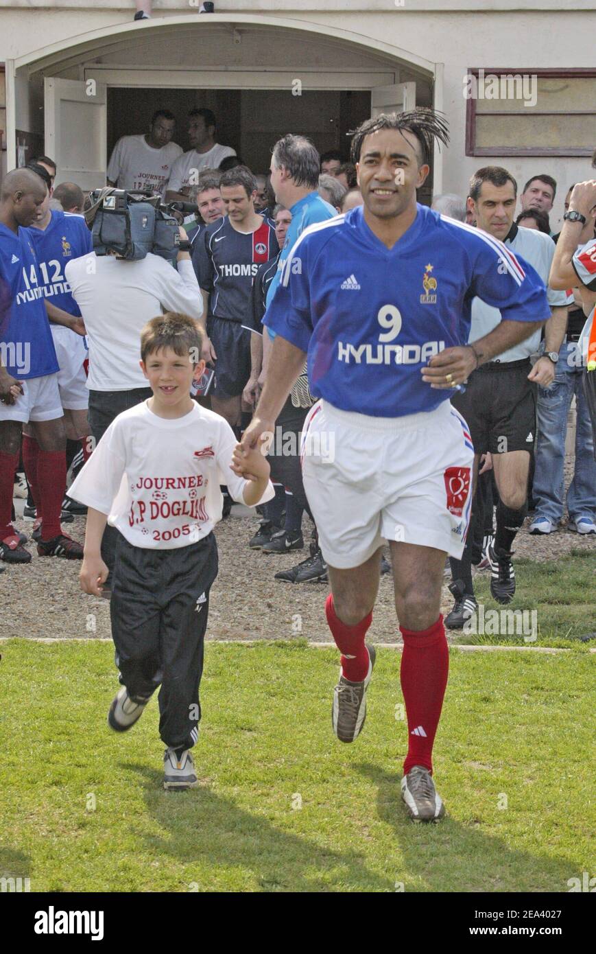 Former French International player Patrice Loko participates in a soccer match between former French International players and former PSG players in honor of the late PSG player Jean-Pierre Dogliani at the Louis Raffegeau stadium in Le Pecq, near Paris, France, on April 30, 2005. Photo by Mehdi Taamallah/ABACA. Stock Photo