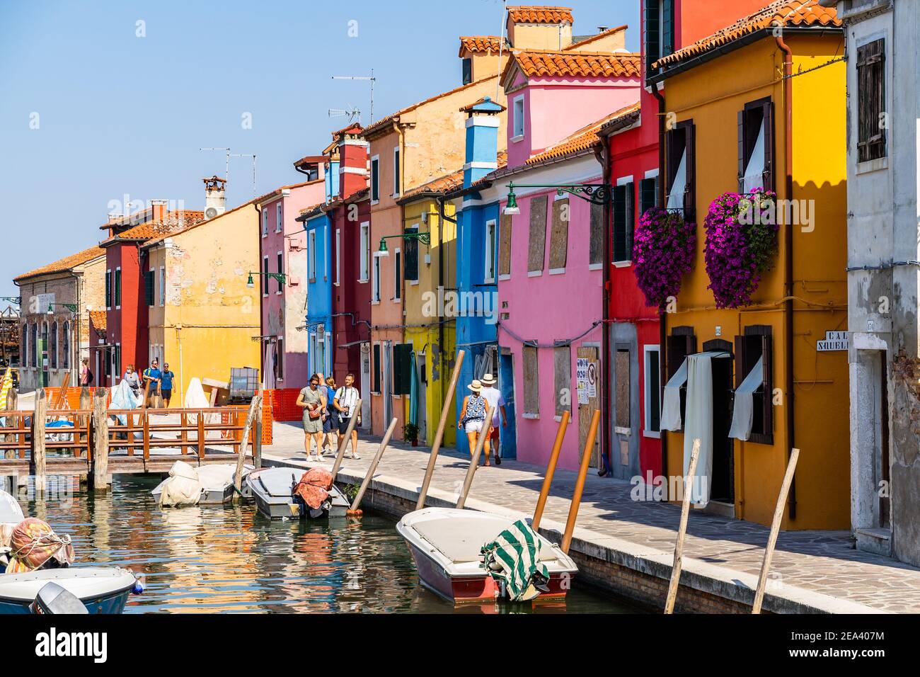 Typical Bright Colorful Houses In Burano Along A Canal Burano Italy 
