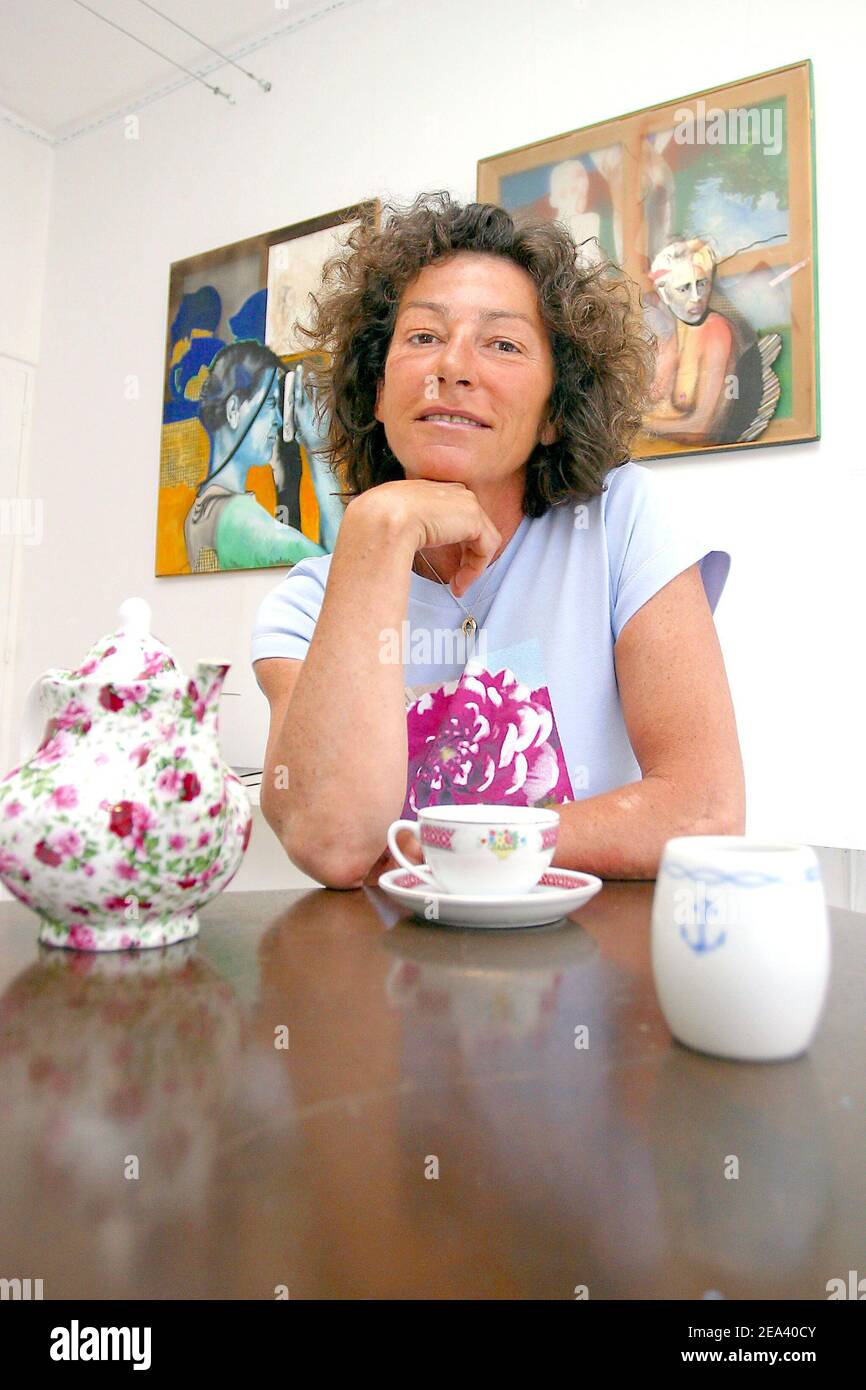 EXCLUSIVE. French skipper Florence Arthaud poses in her Art gallery in Marseille's district 'La Madrague Montredon', southern France, on May 4, 2005. Photo by Gerald Holubowicz/ABACA. Stock Photo