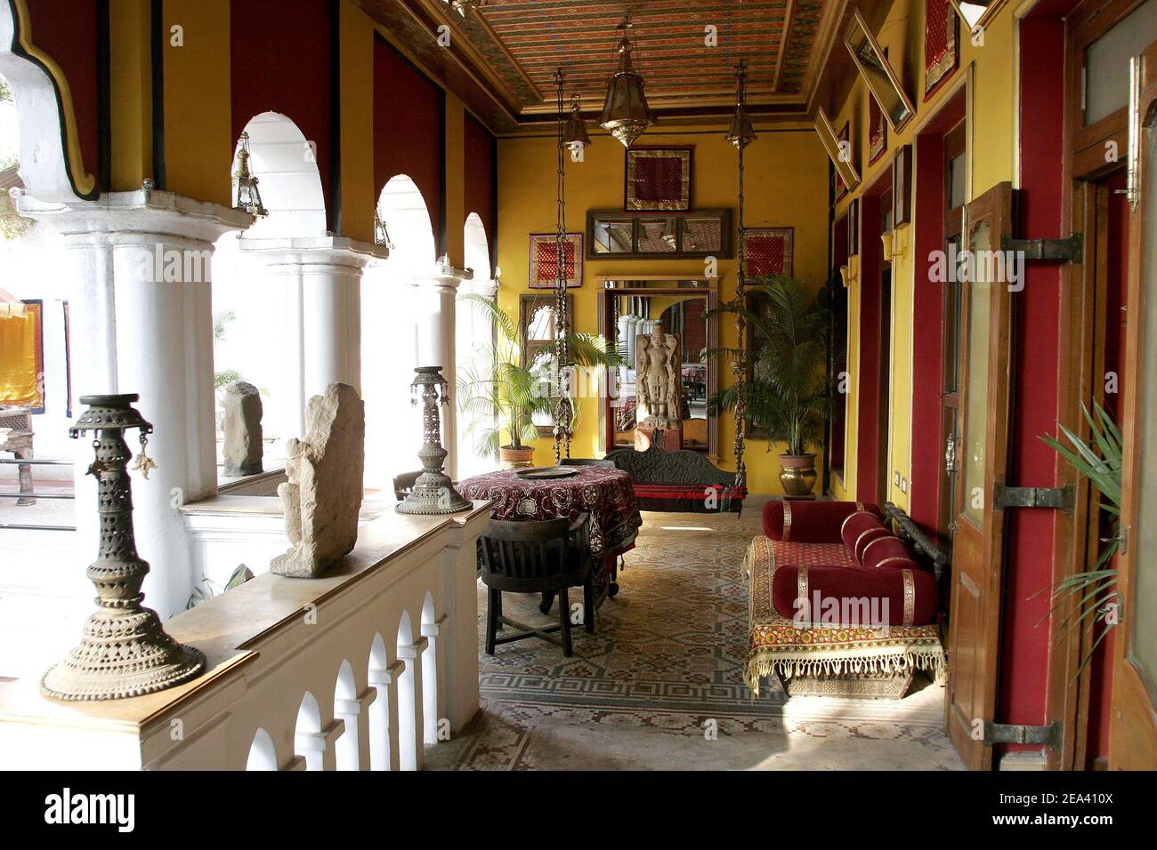EXCLUSIVE. Inside view of the recently restored palace of Umang Hutheesing, Lord of Ahmedabad, in Ahmedabad, Gujarat State, India, in March 2005. Photo by Alexis Orand/ABACA. Stock Photo