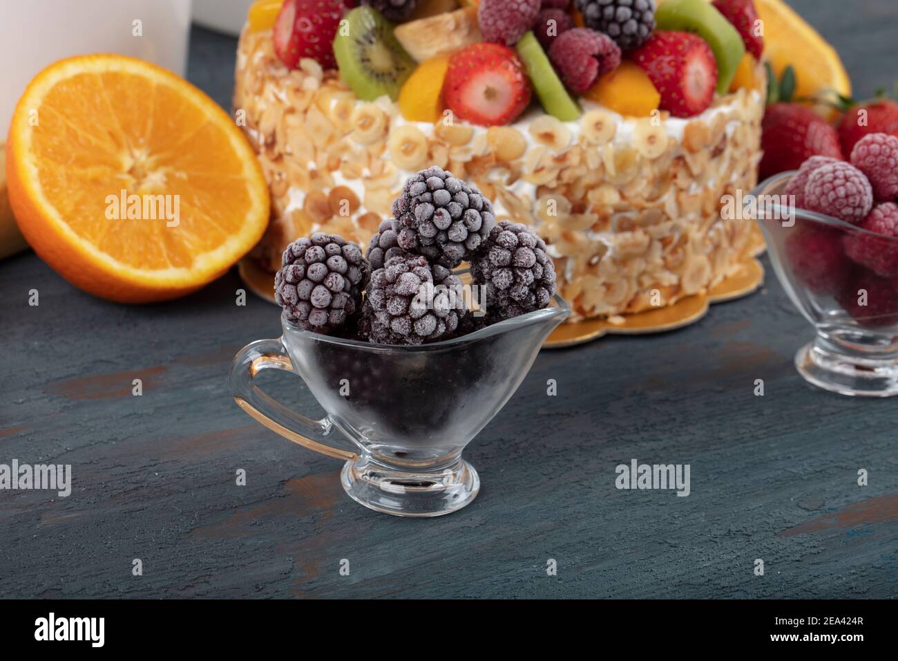 Fruit Cake with strawberries, raspberries and blueberries. Fruitcake
