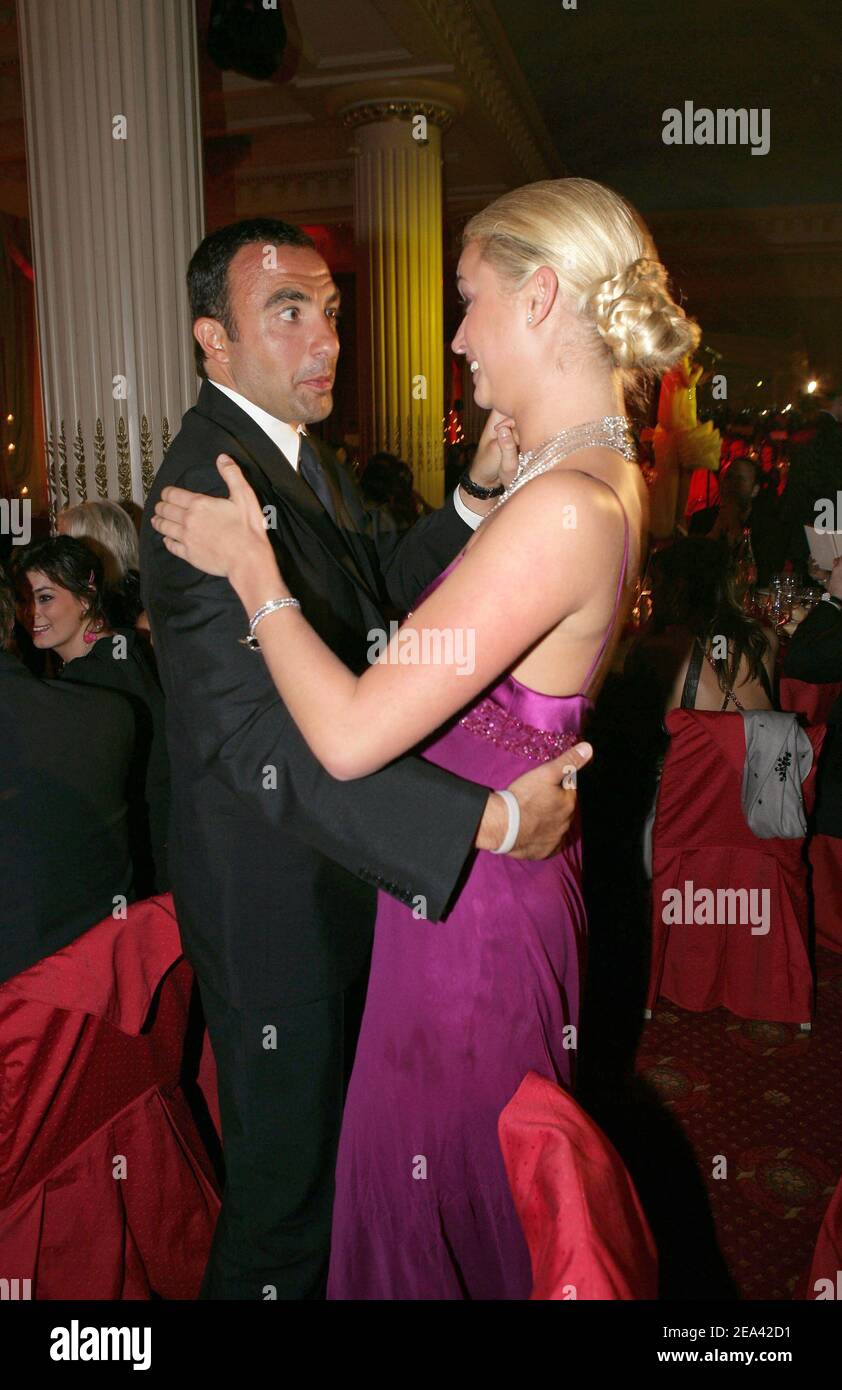 EXCLUSIVE. Kristy Hinze and Nikos Aliagas dancing during the 'Run For Life' party for the benefit of the Red Cross, organized by Cynthia Sarkis Perros and held at Majestic hotel in Cannes on May 14, 2005. Photo by Nebinger-Hahn-Klein/ABACA Stock Photo