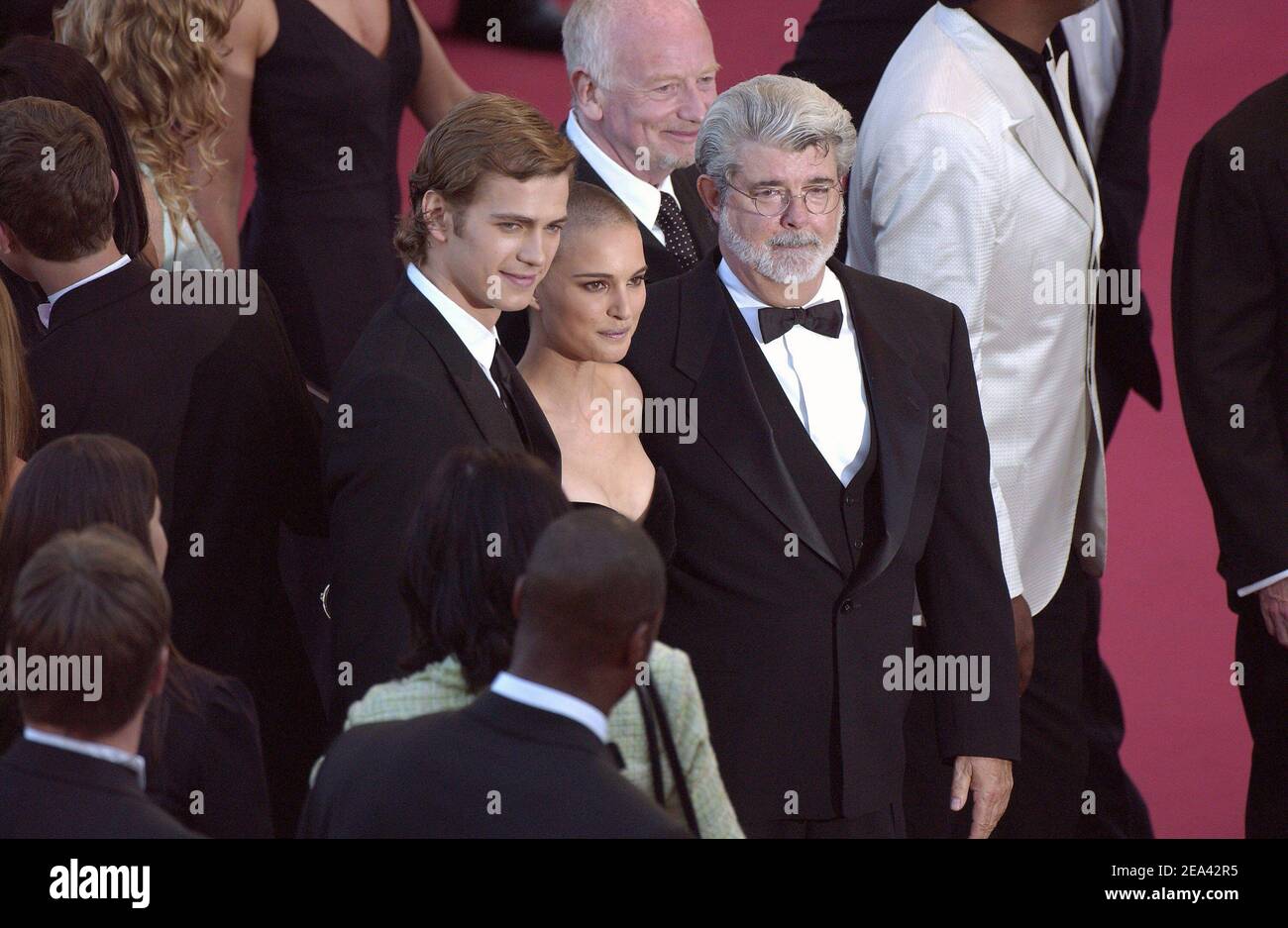 Cast members Natalie Portman and Hayden Christensen with director George Lucas arrive for George Lucas film 'Star Wars Episode 3 Revenge of the Sith' World Premiere presented out of competition at the 58th Cannes Film Festival in Cannes, France on May 15, 2005. Photo by Hahn-Nebinger-Klein/ABACA Stock Photo