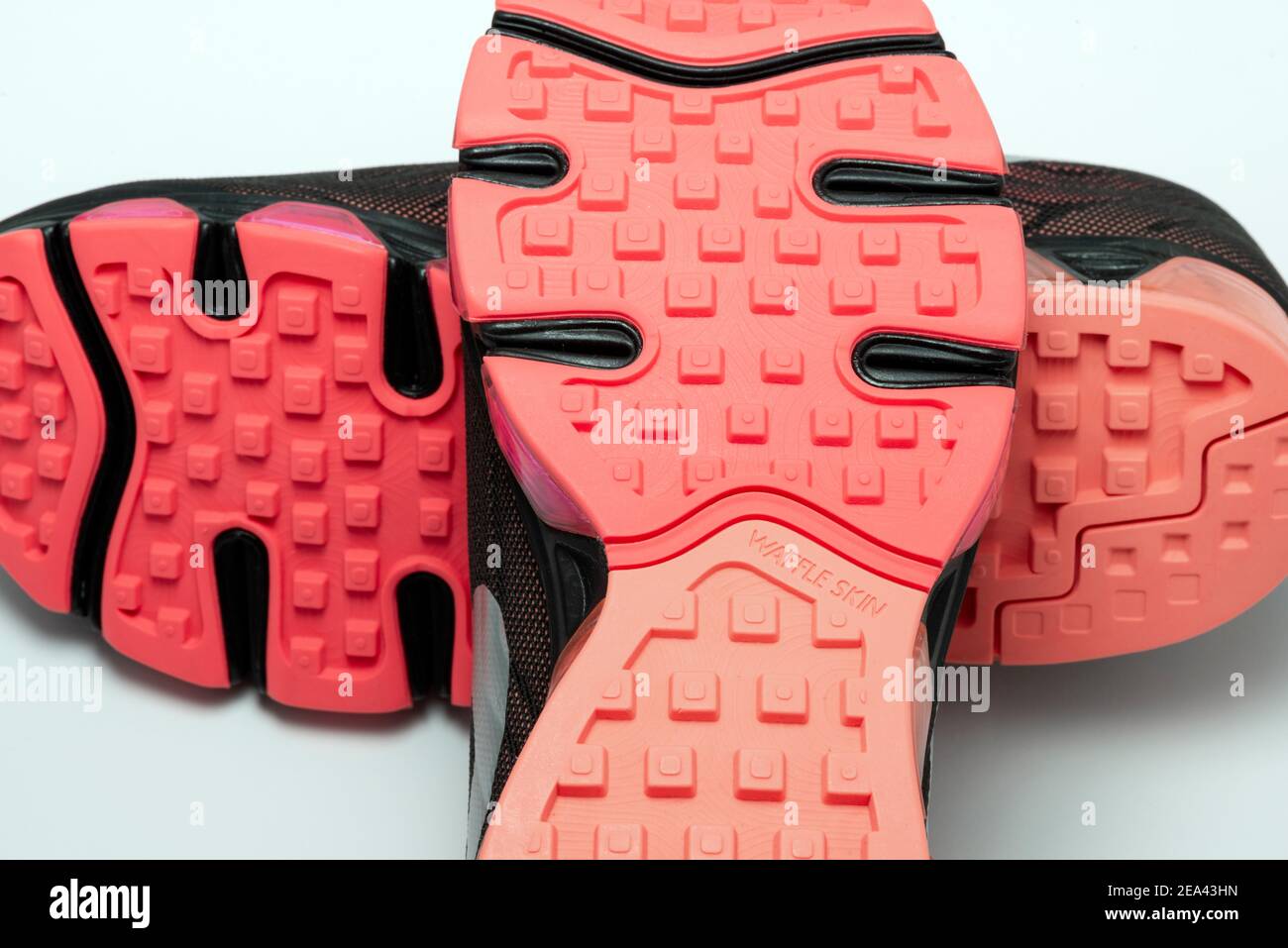 Nike Waffle Skin outer sole of pink men's Tailwind 6 multi-color design trainers from 2013. Stock Photo