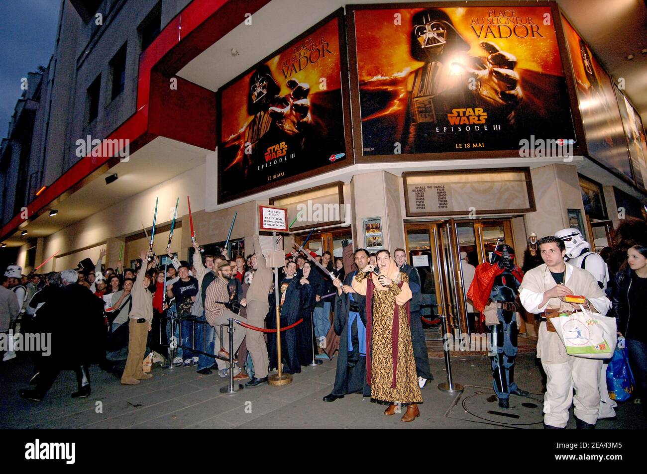 'Star Wars' fans attend the French premiere of 'Star Wars Episode III: Revenge of the Sith' at the Grand Rex in Paris, France, on May 17, 2005. Photo by Giancarlo Gorassini/ABACA. Stock Photo