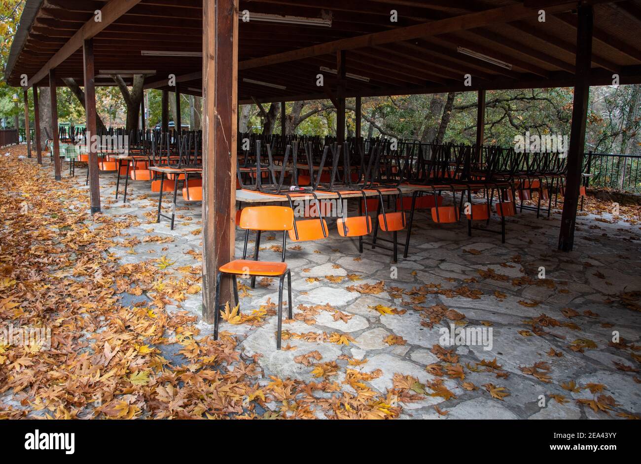 Empty restaurant during coronavirus covid-19 pandemic. Stock Photo