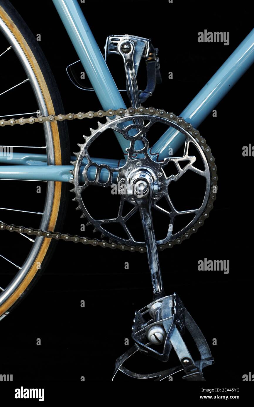 Classic vintage lightweight steel bike with BSA steel cranks close up with black background Stock Photo Alamy
