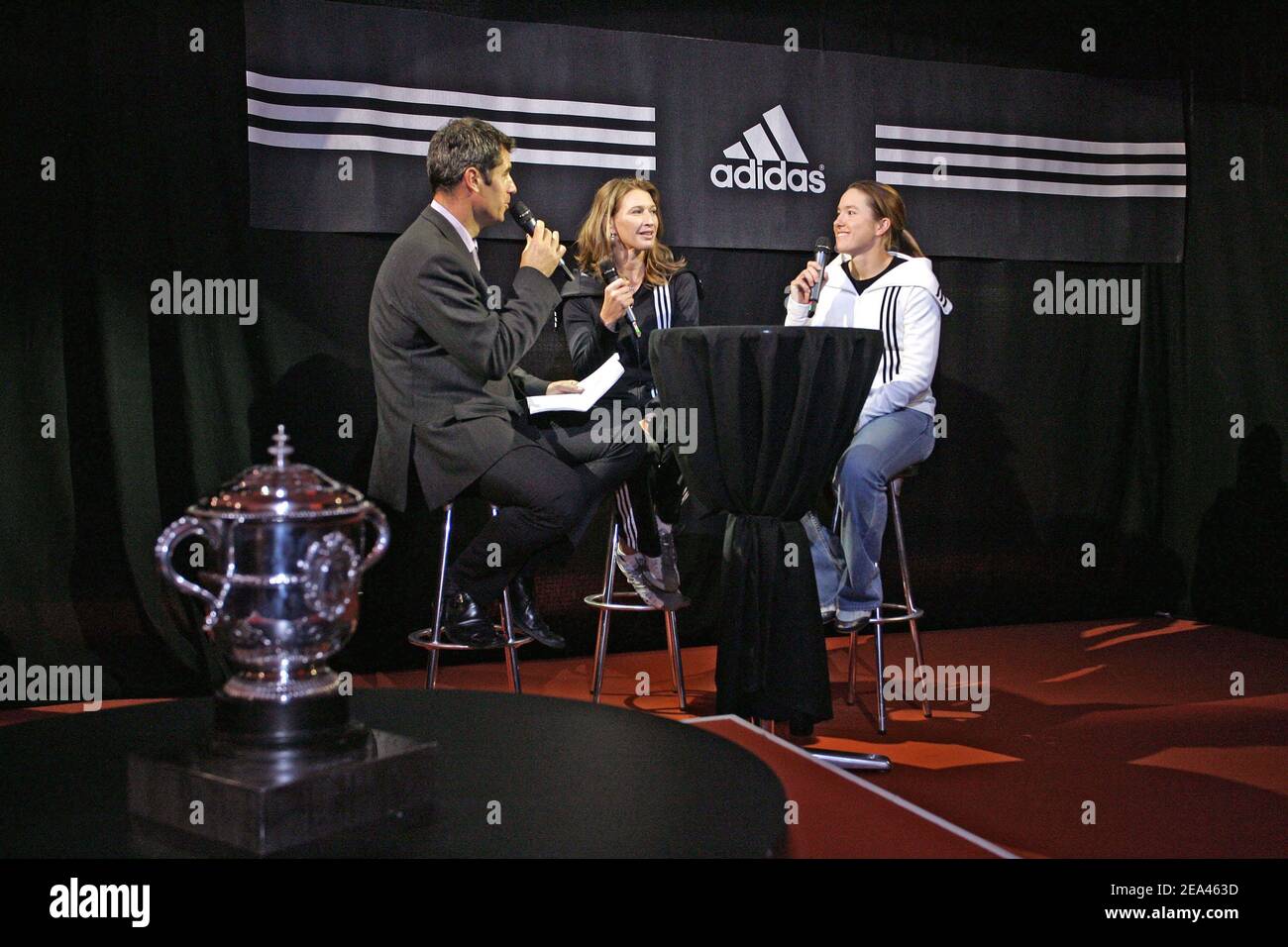 Adidas presents Grand Slam Winners and WTA Number one tennis players Steffi  Graf and Justine Henin-Hardenne to meet at adidas interactive Area and  celebrate their inspiring 'Impossible is Nothing' story at Roland