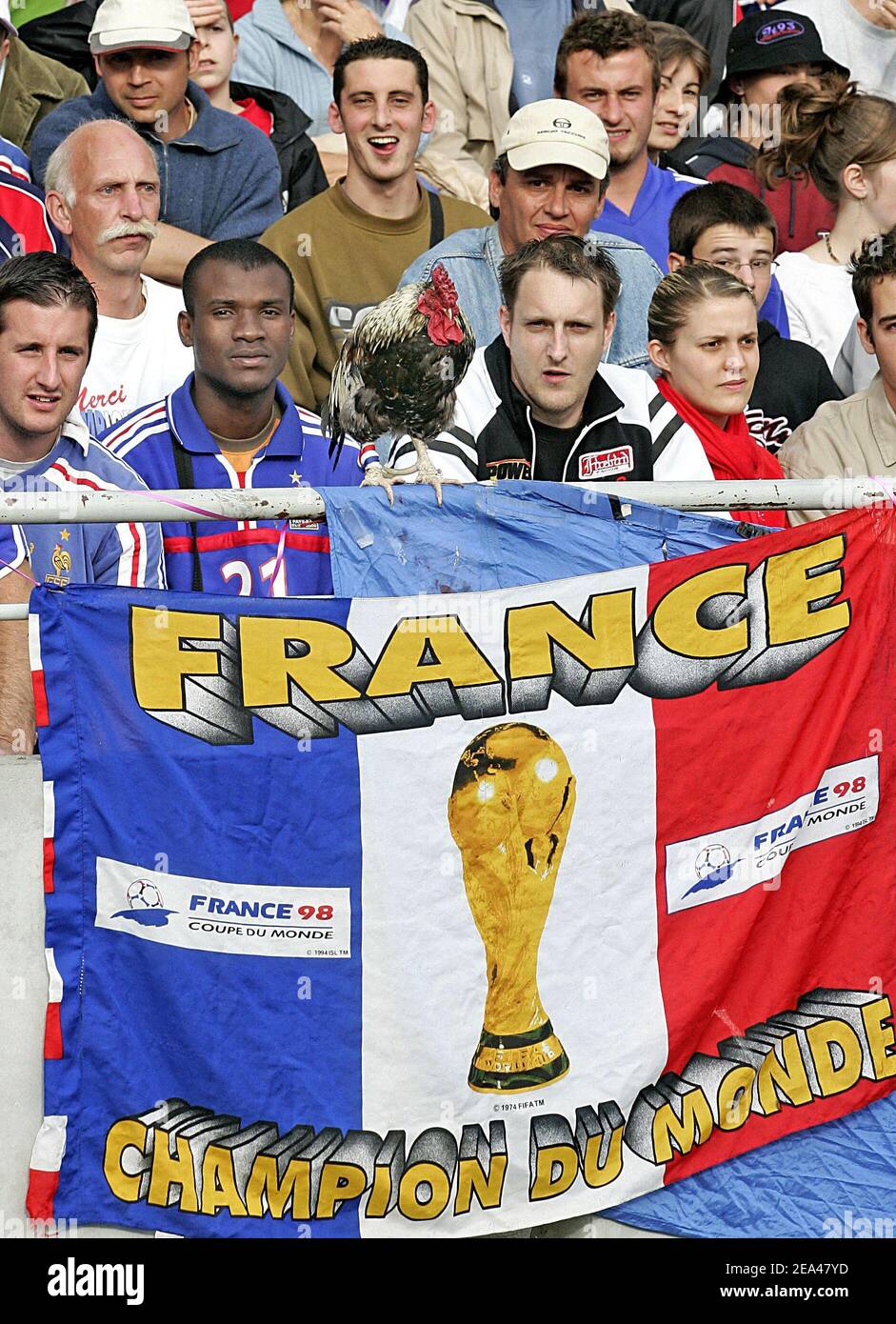 Supporters during a charity soccer match between France's 1998 World Champion team and Toulouse to benefit the association 'Connaitre les syndromes cerebelleux' (Knowing the cerebellar syndroms') and the AZF plant disaster victims, at Toulouse Stadium, southwestern France, on May 30, 2005. Photo by Patrick Bernard/ABACA Stock Photo