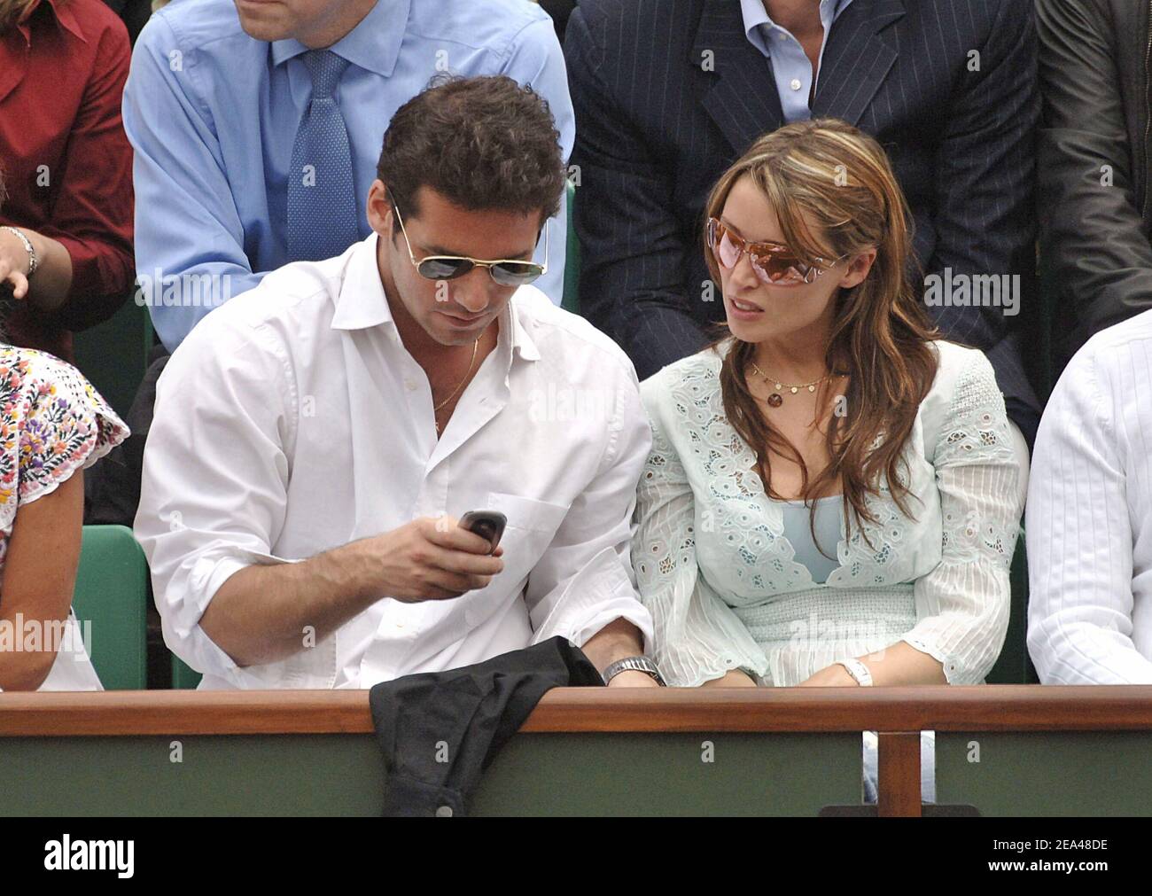 Australian singer Dannii Minogue and her boyfriend Jeremy Banster in the tribune of French tennis Open at Roland Garros in Paris, France on June 1, 2005. Photo by Gorassini-Zabulon/ABACA Stock Photo