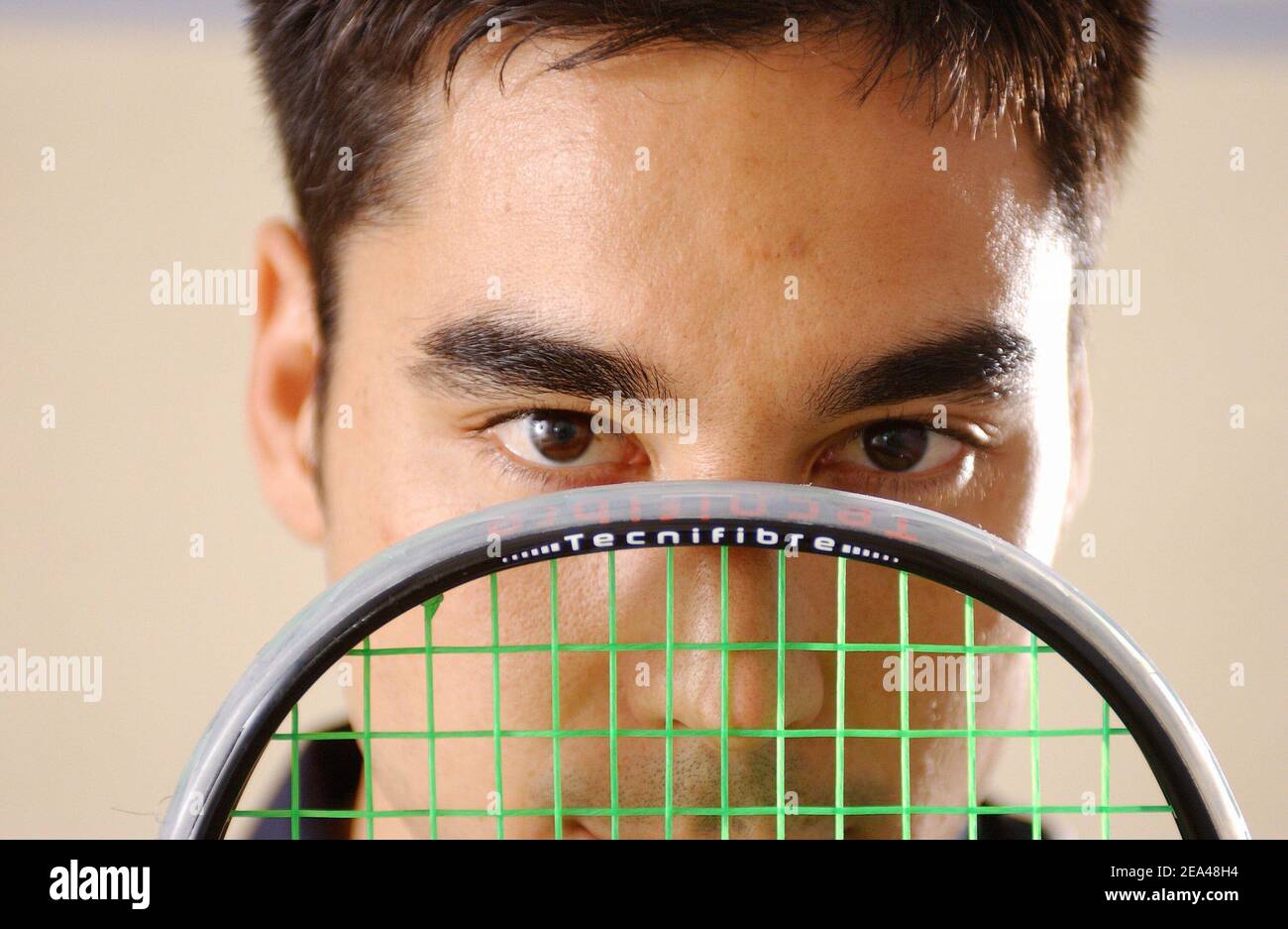 French World Champion squash player Thierry Lincou during photo a session in Vincennes, near
