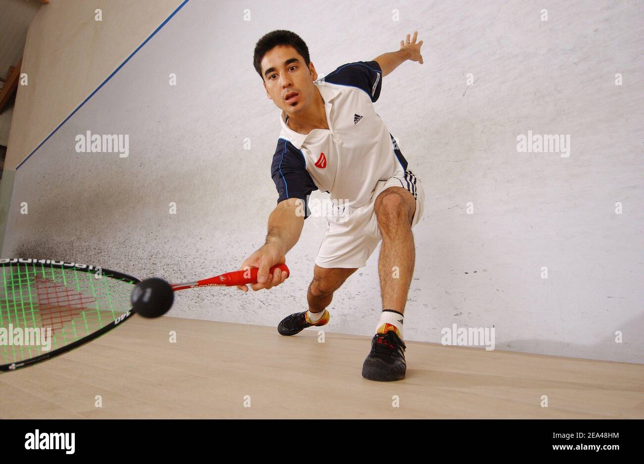 French World Champion squash player Thierry Lincou during photo a session in Vincennes, near