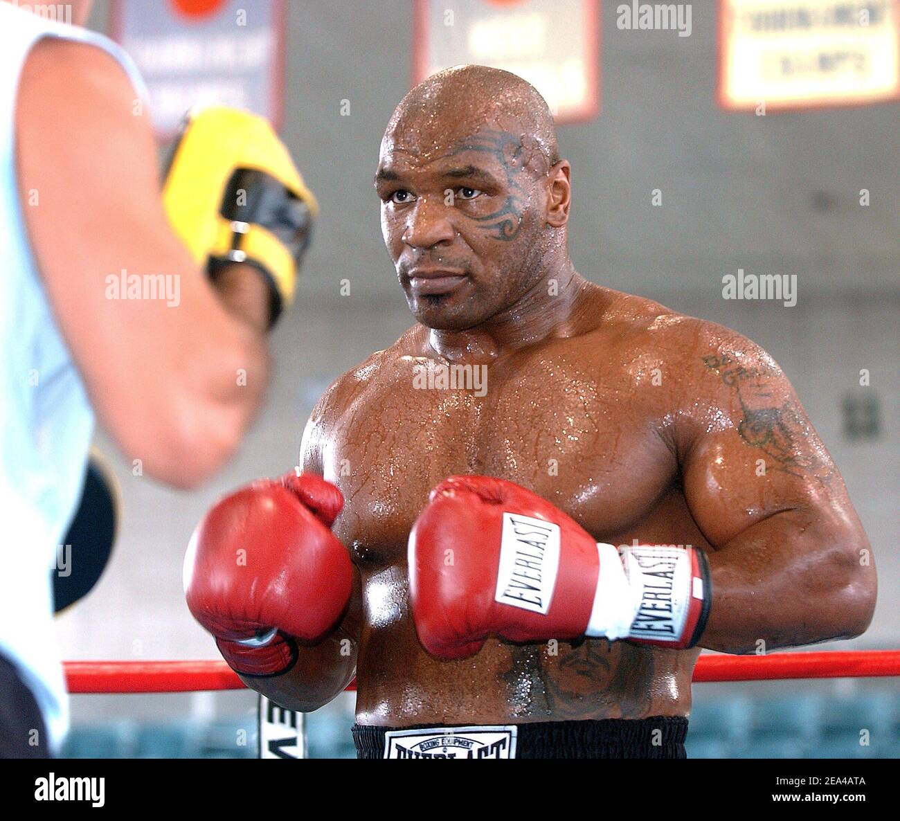 Boxer Champion Mike Tyson trains, on June 7, 2005, in Washington for