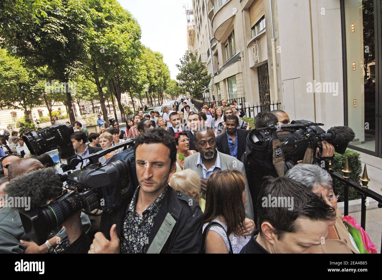The LVMH Louis Vuitton Moet Hennessy's headquarters in Paris, France, on  June 10, 2005. La Samaritaine employees protest against an announced  six-year closure of La Samaritaine stores due to fire risk. The