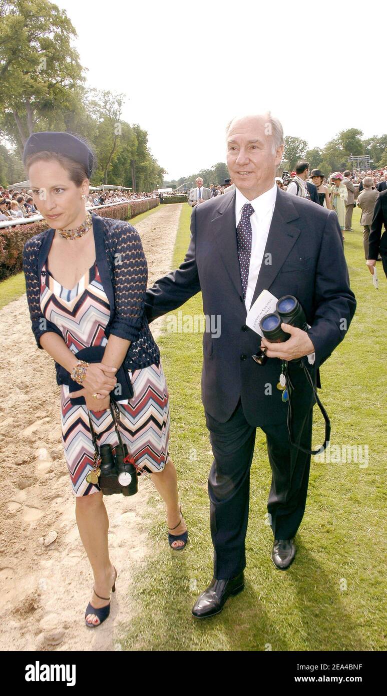 Ismaelien charismatic leader Prince Karim Aga Khan and his daughter Zahra attend the 157th Prix de Diane held on Chantilly racetrack near Paris, France on June 12, 2005. Photo by Bruno Klein/ABACA. Stock Photo