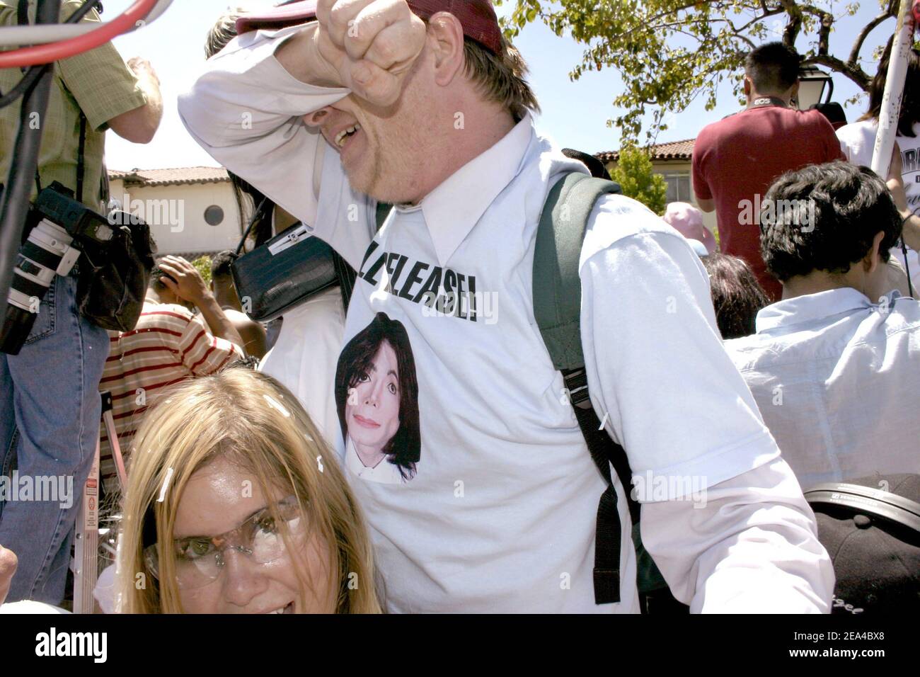 A fan of Michael Jackson cries openly as the final innocent verdict is read outside the Santa Maria, CA Courthouse on June 13, 2005. Photo By Mark Velasquez/ABACA Stock Photo