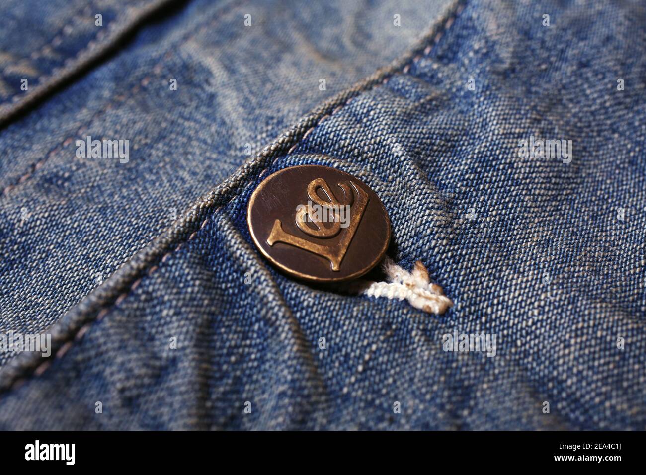 macro shot of Lee of denim jeans jacket 
