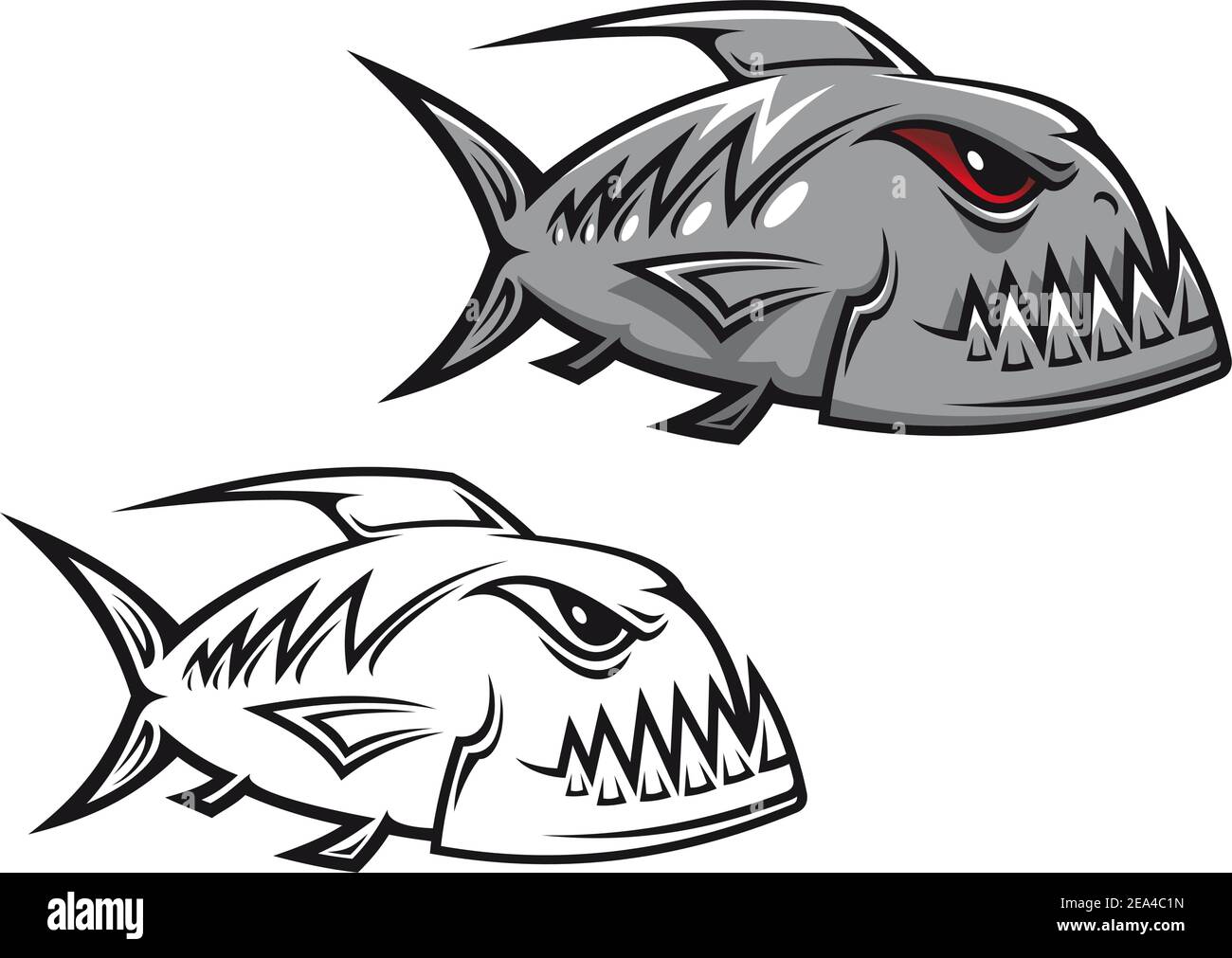 Danger piranha fish in cartoon style isolated on white background Stock