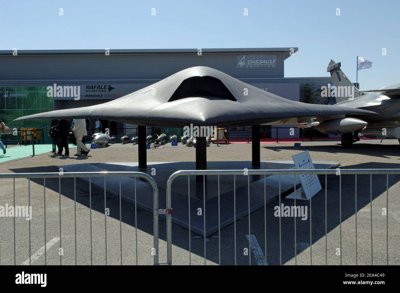 'Neuron' a European drone project on display at the 46th 'Paris Air Show' or 'Salon du Bourget' near Paris on June 14, 2005, an exhibition dominated by the Airbus-Boeing commercial war, as well as by the return of the U.S. firms and the first 'exhibition' of the super giant airliner Airbus A380. Photo by Ammar Abd Rabbo/ABACA. Stock Photo