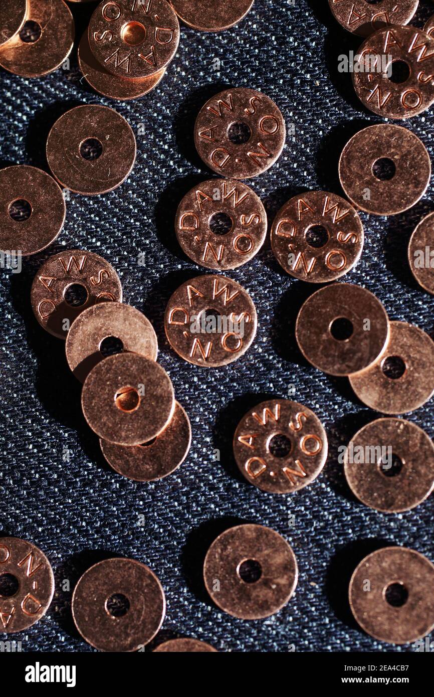 GREAT BRITAIN / England /London / Denim Style/ copper rivets for  reinforcing jeans pockets Stock Photo - Alamy