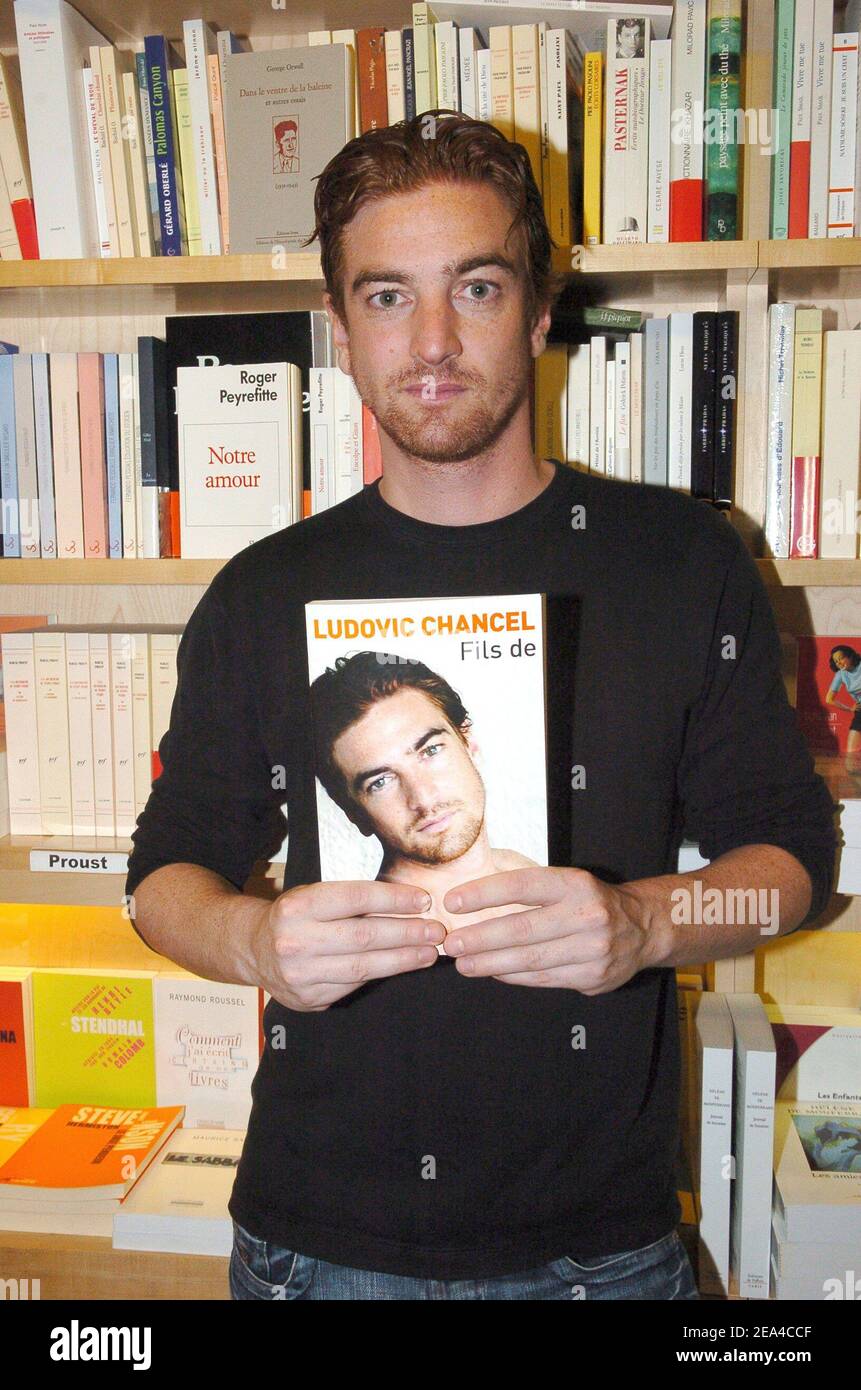 Ludovic Chancel, son of French singers Sheila and Ringo poses in 'Les Mots a la Bouche' book shop in Le Marais district in Paris on June 15, 2005 with his book 'Fils de' talking about his life, his problems with drugs, protitution and alcoohol. Photo by Bruno Klein/ABACA Stock Photo