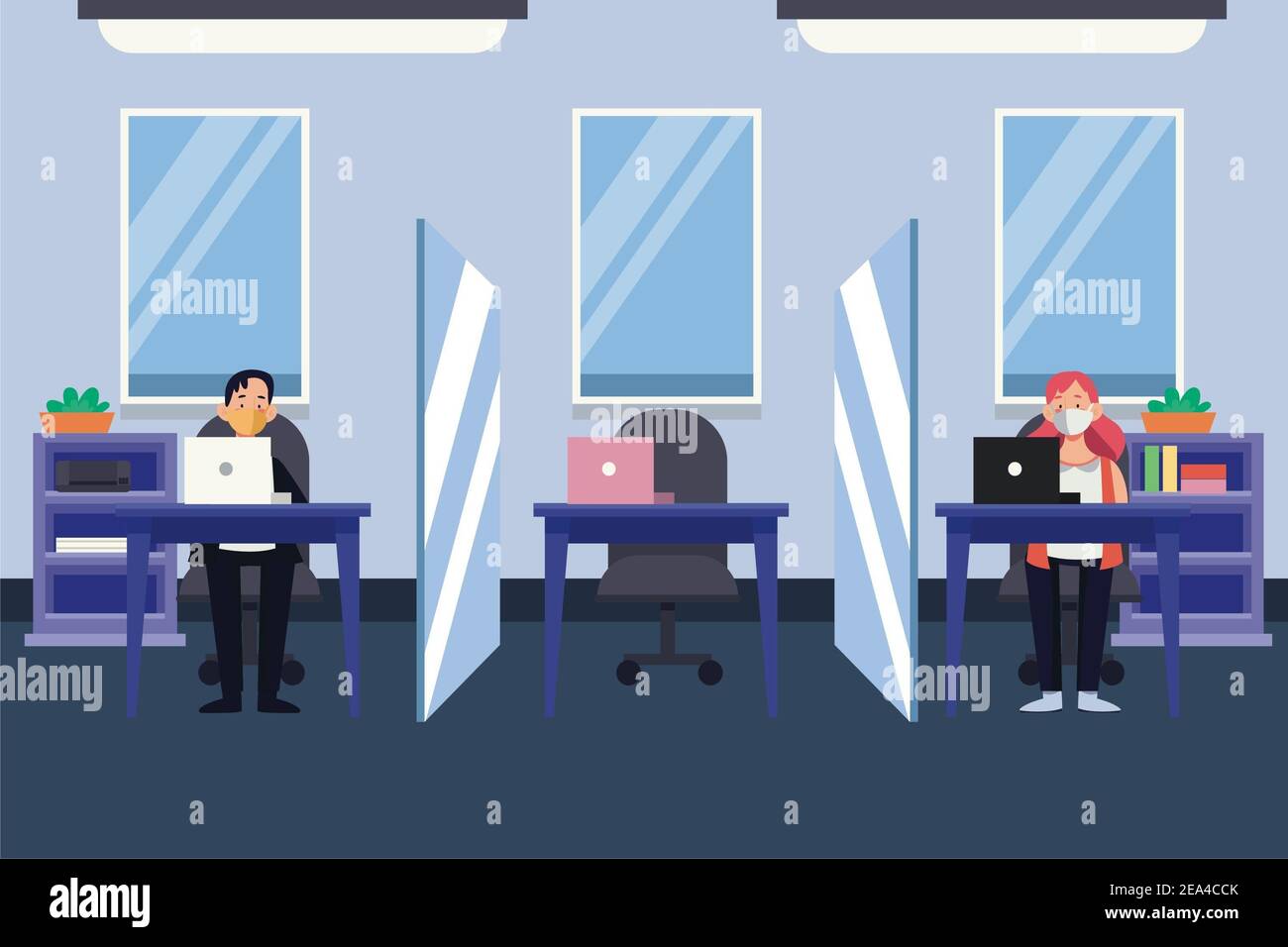 Distance Images Work An illustration with people keeping social distance at a work Stock ...