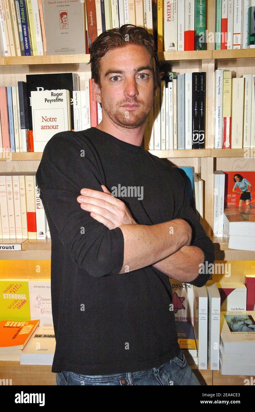 Ludovic Chancel, son of French singers Sheila and Ringo poses in 'Les Mots a la Bouche' book shop in Le Marais district in Paris on June 15, 2005 with his book 'Fils de' talking about his life, his problems with drugs, protitution and alcoohol. Photo by Bruno Klein/ABACA Stock Photo