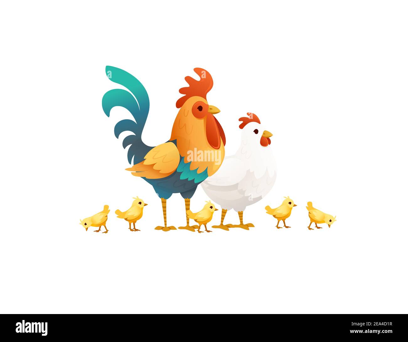Cute cock and chicken with chicks farm agriculture hen rooster cartoon  animal design vector illustration Stock Vector Image & Art - Alamy