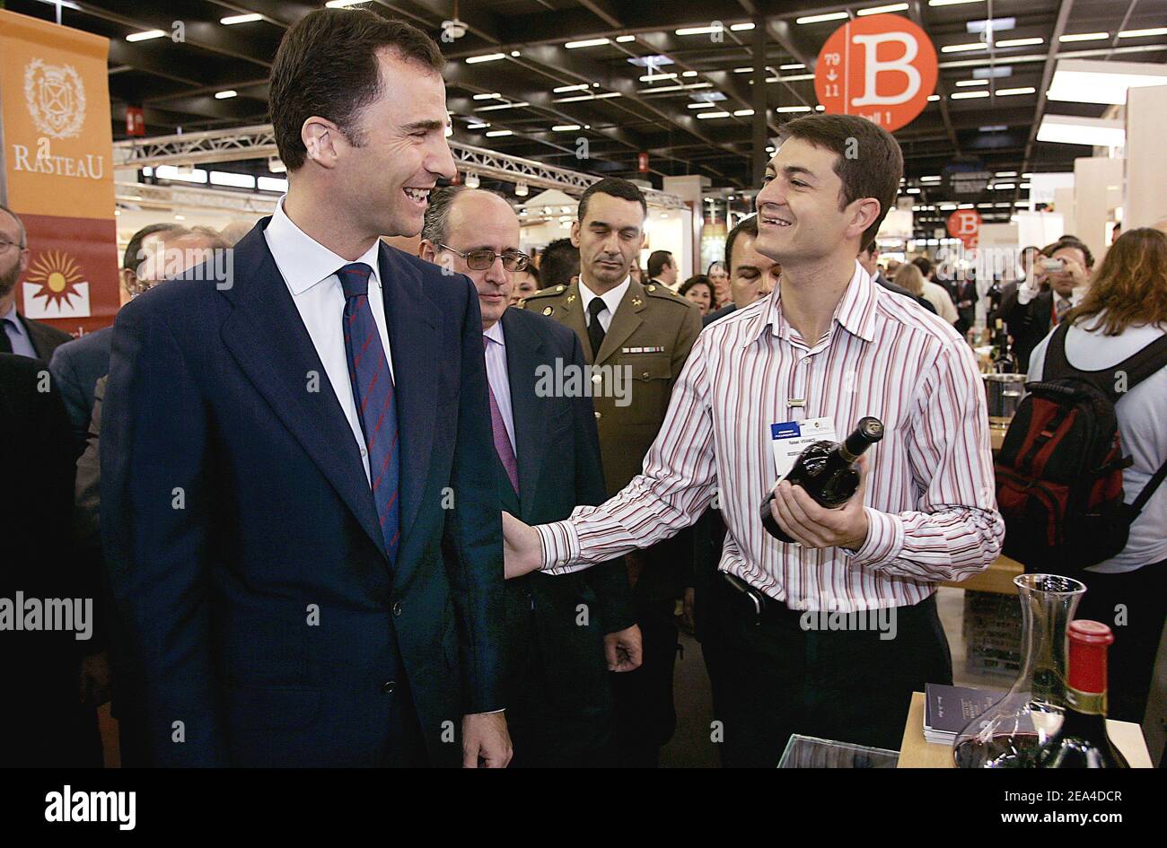 Crown Prince Felipe of Spain visits 'Vinexpo' international wine fair held in Bordeaux, southwestern France, on June 20, 2005. Photo by Patrick Bernard/ABACA. Stock Photo