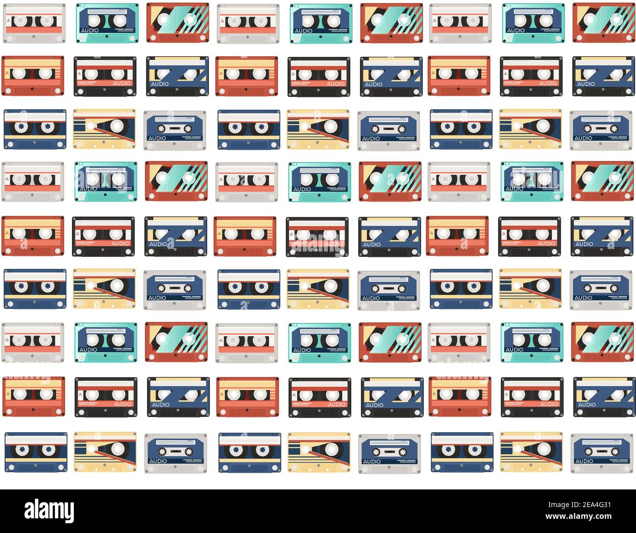 Seamless pattern of retro audio cassettes with different colorful ...