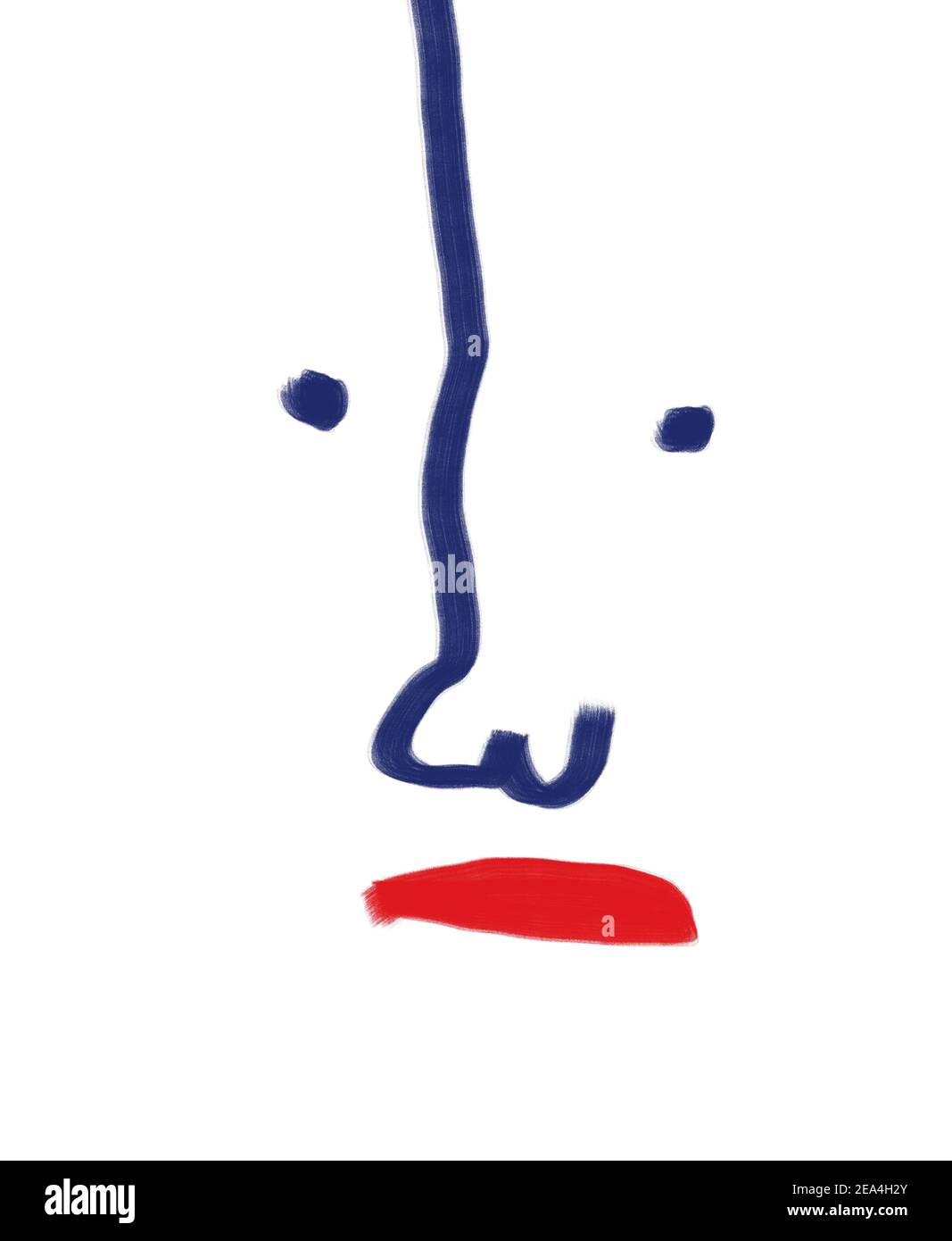 Funny Abstract poster with blue minimal face portrait and red lips.Line ...