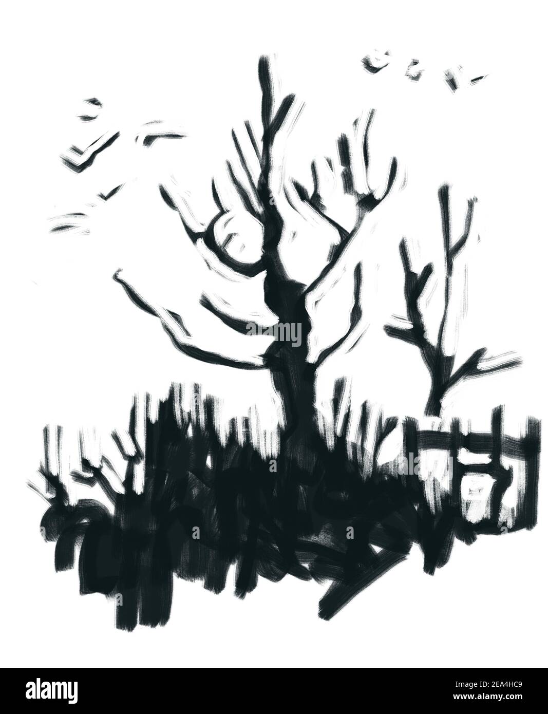 ink wash painting with tree. for print. Chinese ink style Stock Photo
