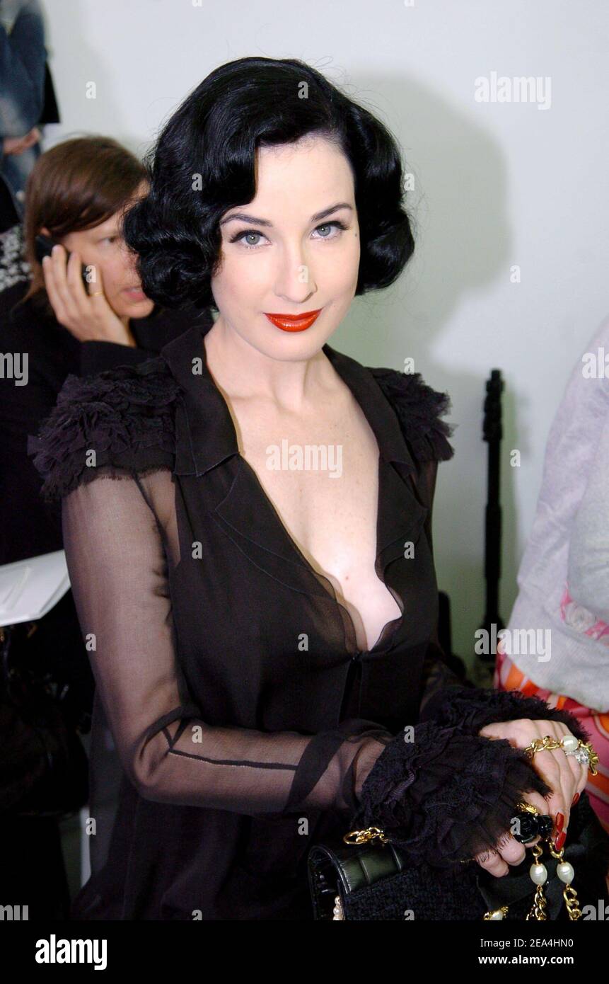 Dita Von Teese attends the presentation of German fashion designer Karl