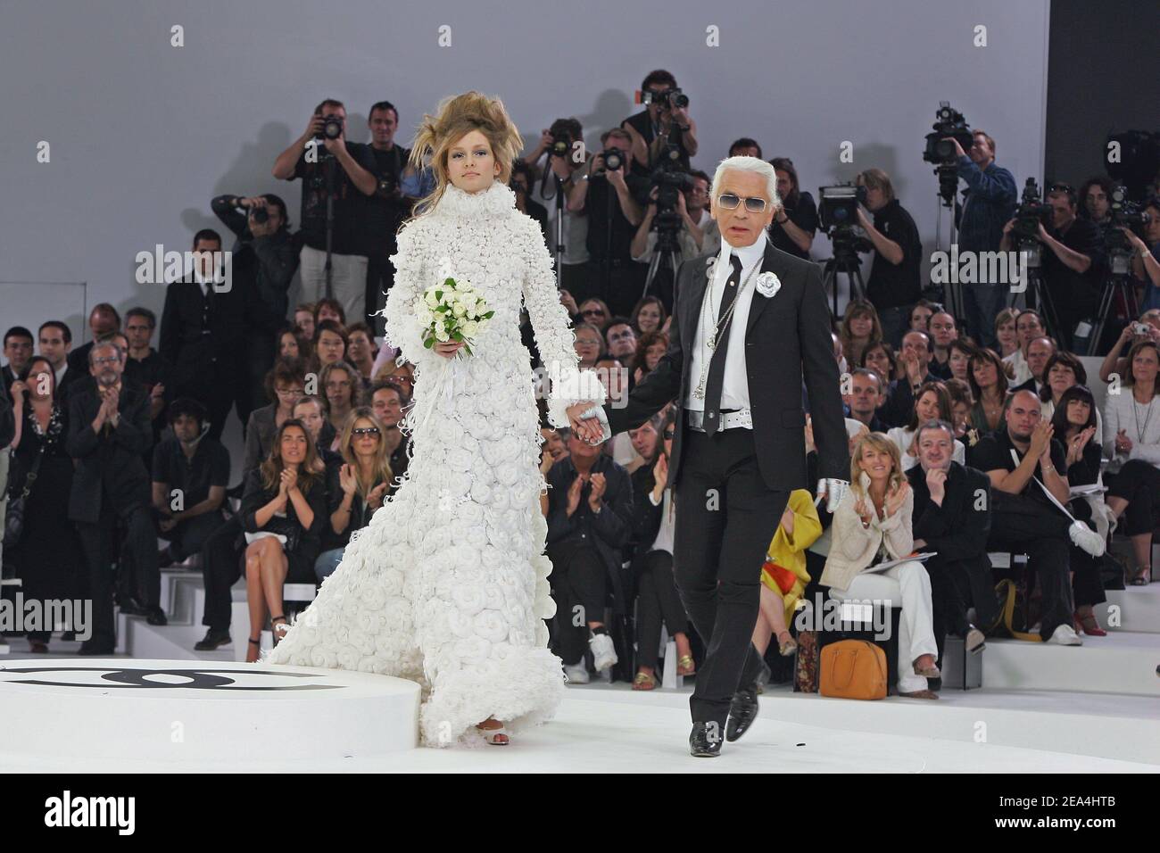 German fashion designer Karl Lagerfeld on the catwalk after Chanel 2005 ...