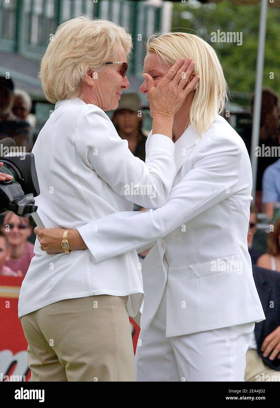 Czech tennis player Jana Novotna, in tears, hugs her mother after she  delivered her acceptance speech at the 2005 Tennis Hall of Fame Induction  Ceremony held in Newport, Rhode Island, on Saturday