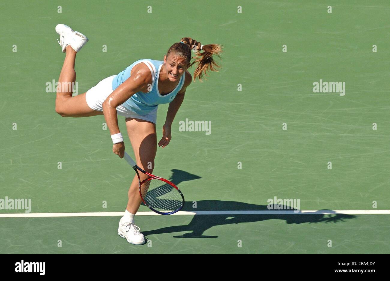 French Player Mary Pierce Defeats Spanish Player Nuria Llagostera Vives 6 4 6 4 At The Fed Cup Tie Semi Final In Aix En Provence France On July 9 2005 Photo By Corinne Dubreuil Cameleon Abacapress Com Stock Photo
