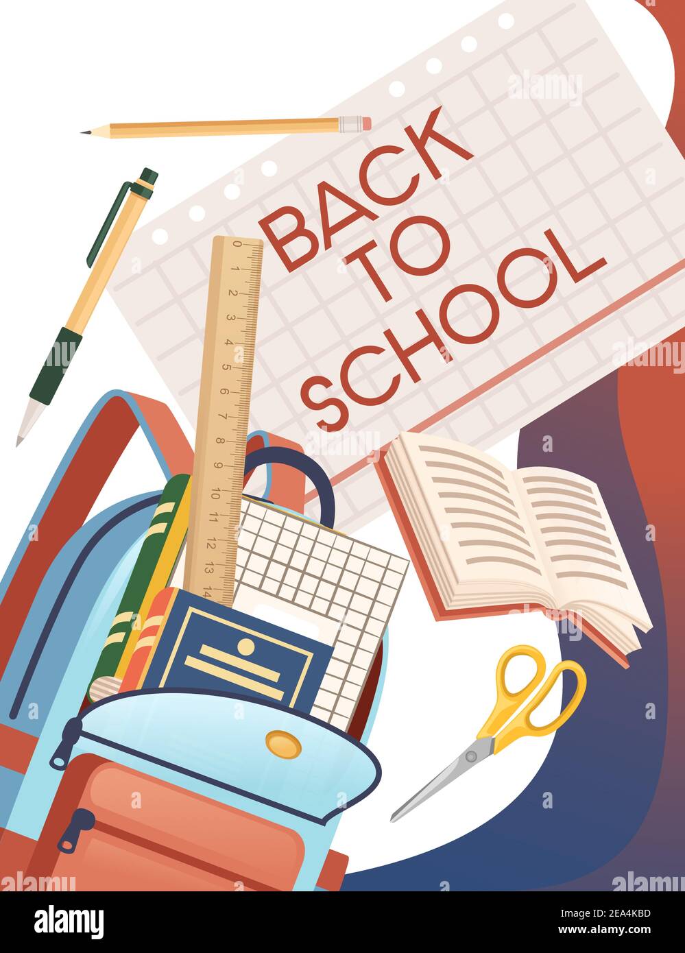 Back to school banner with sign opened book backpack and stationery ...